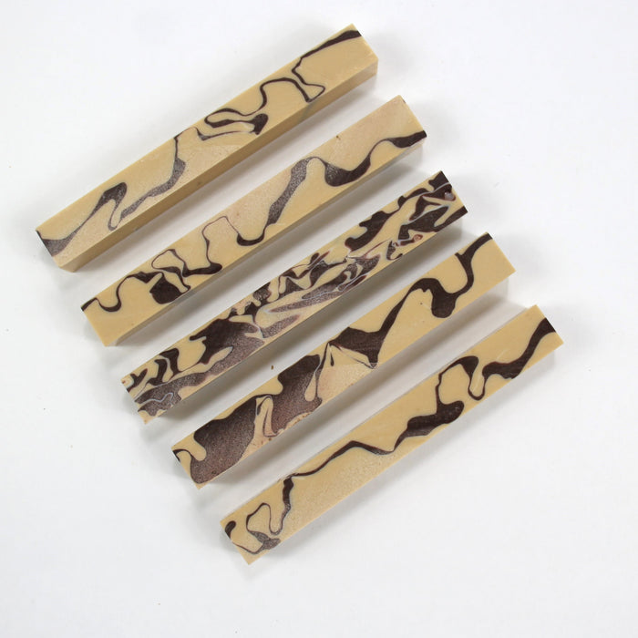 5 Acrylic Pen Blanks 6" long "Fudge Swirl " Stock #40291