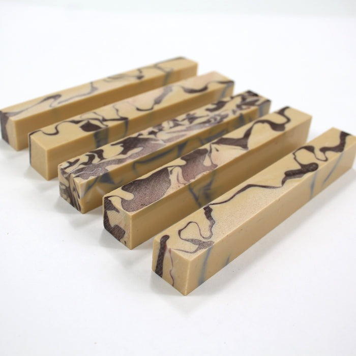 5 Acrylic Pen Blanks 6" long "Fudge Swirl " Stock #40291